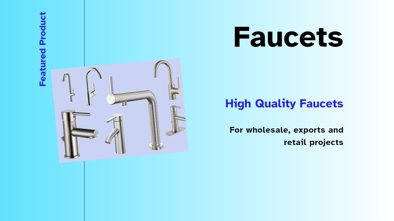 Image of a collection of faucets displayed on a white background. The faucets vary in style, including modern, vintage, and industrial designs. They feature different finishes like chrome, brushed nickel, and matte black. Some have single handles, while o